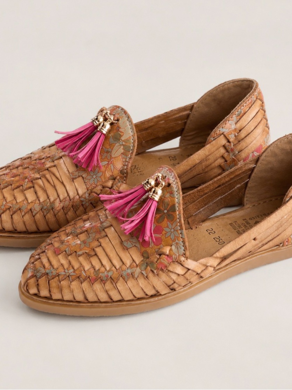 Raguer Leather Huarache Loafers Floral Pink Tassels Approx Sz 5.5-6
